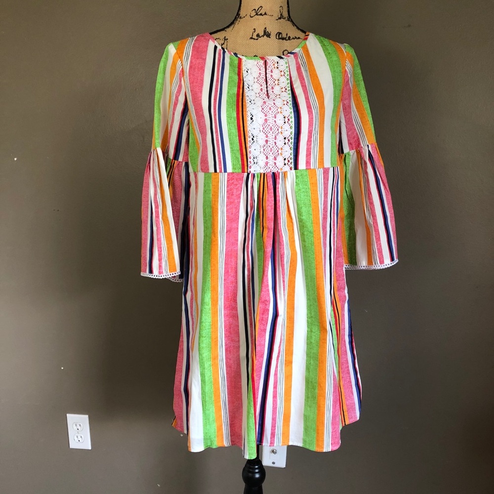 Crown & Ivy striped dress flare sleeves 3/4 length
